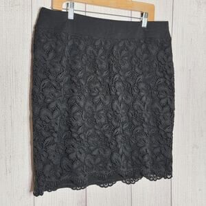 J Jill Wearever Collection Black Lace Pencil Skirt Women's 1X Stretch Pull On